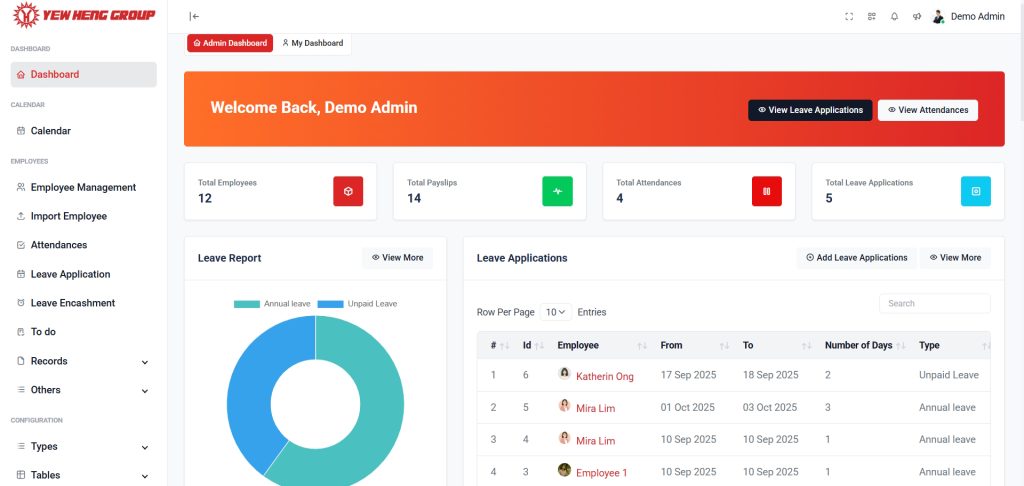 FloPay leave applications and leave reporting dashboard